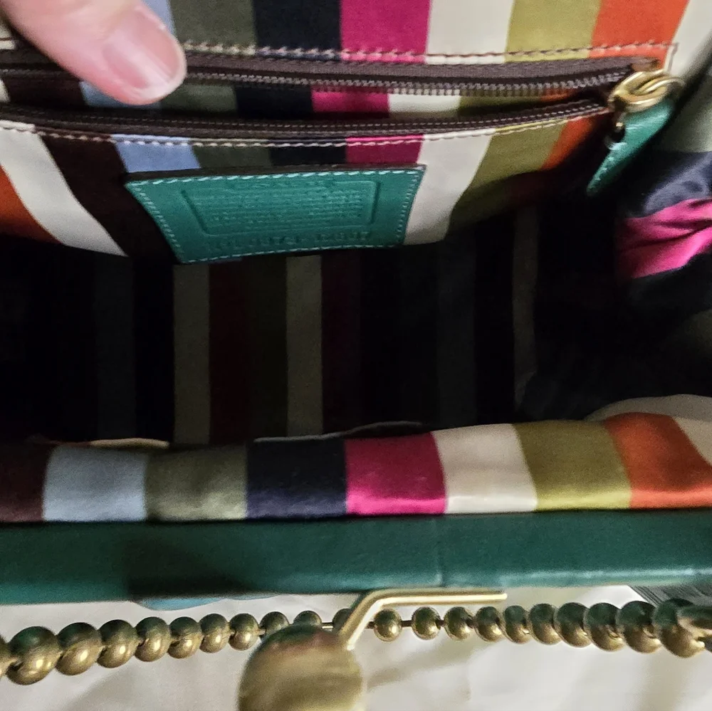 Coach Bleecker Legacy Kisslock Elegant Teal Leather Bag with Gold Chain, Vintage - Picture 10 of 13